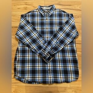 Duluth Trading Co Navy Blue and White Checkered Men's Shirt Relaxed Fit